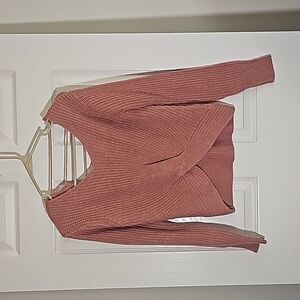 Poof Apparel Pink Sweater with Front Twist Strappy Low Back Cotton Blend Size S